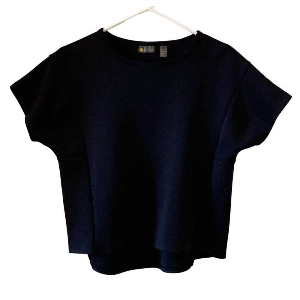 Zella Black Short Sleeve Crop Top Stretch Womens XL Size 14/16 Pullover